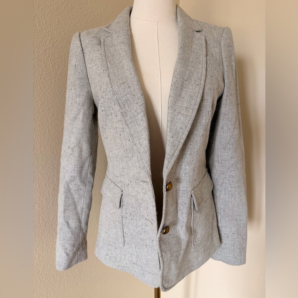 Grey Wool Coat with Red Stitching